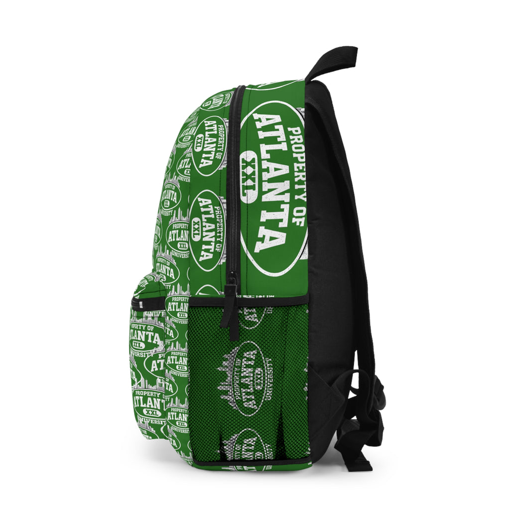 Atlanta Logo Print Backpack — Green - 'Property of Atlanta' All-Over Print