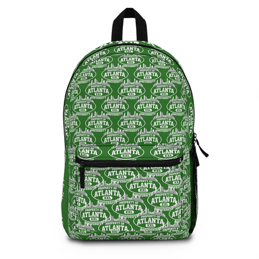Atlanta Logo Print Backpack — Green - 'Property of Atlanta' All-Over Print
