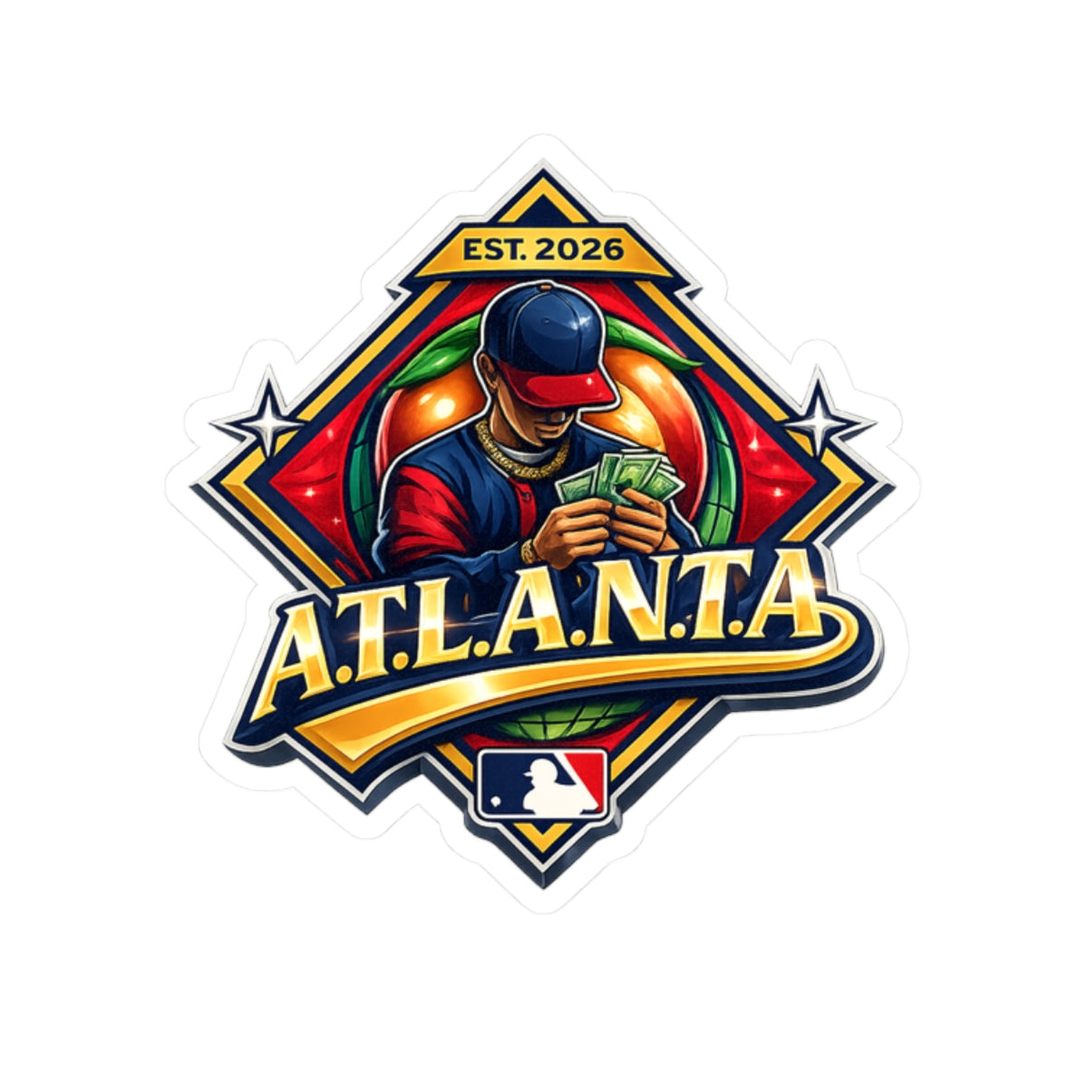 Atlanta Baseball Sticker — Bold Retro Player Design (Kiss-Cut)