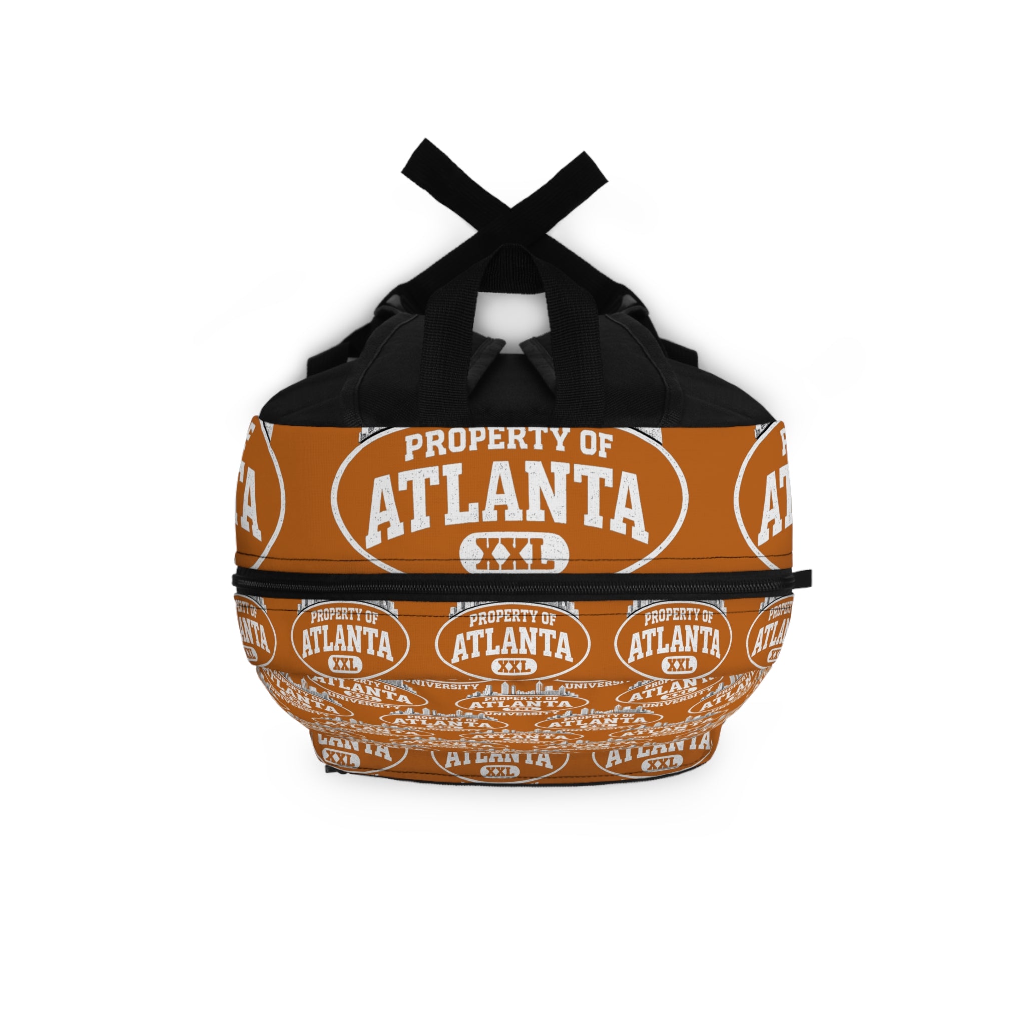 Atlanta Logo Print Backpack — Orange - 'Property of Atlanta' All-Over Print