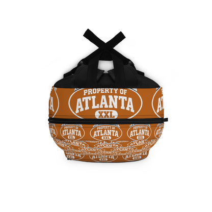 Atlanta Logo Print Backpack — Orange - 'Property of Atlanta' All-Over Print