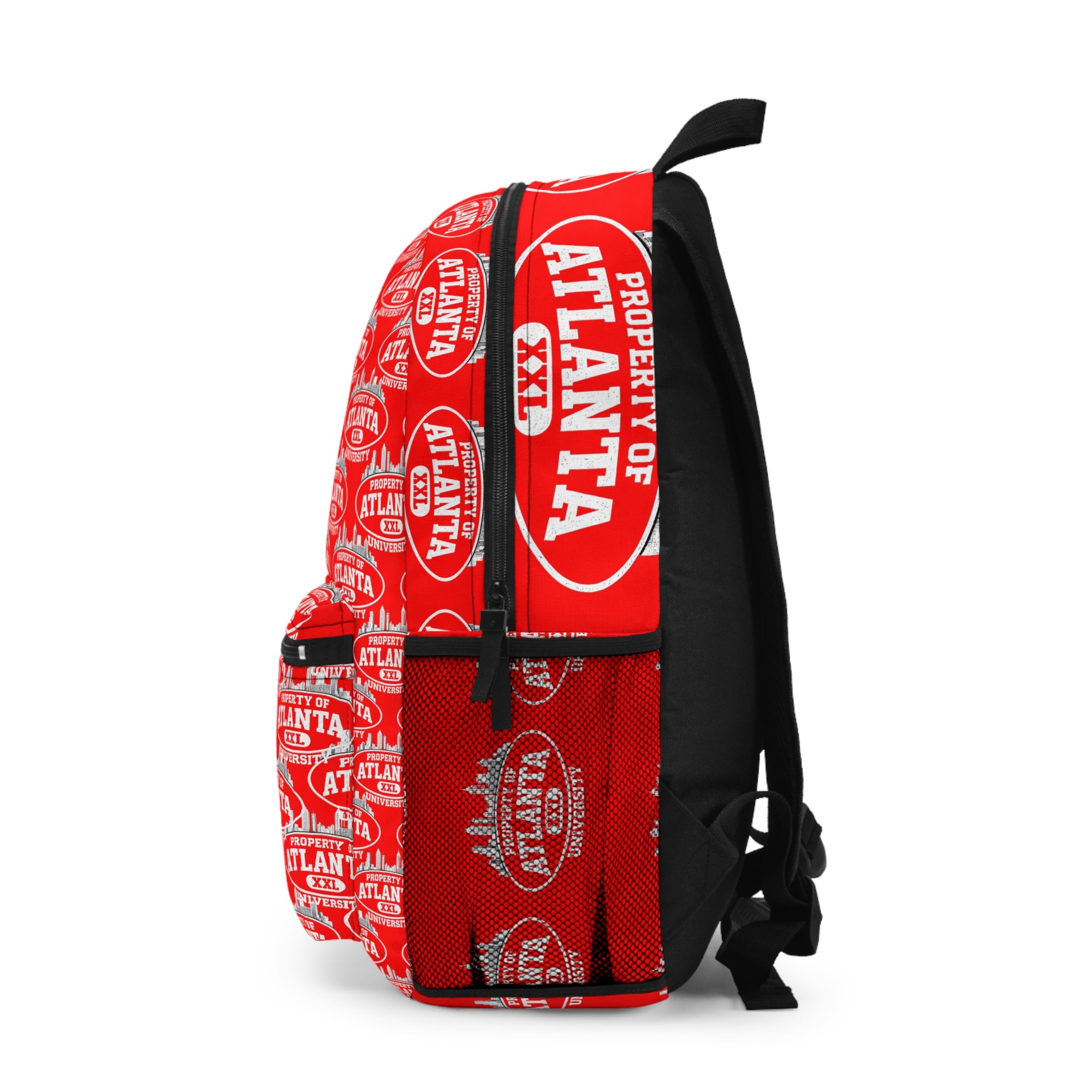 Atlanta Logo Print Backpack — Red 'Property of Atlanta' All-Over Print