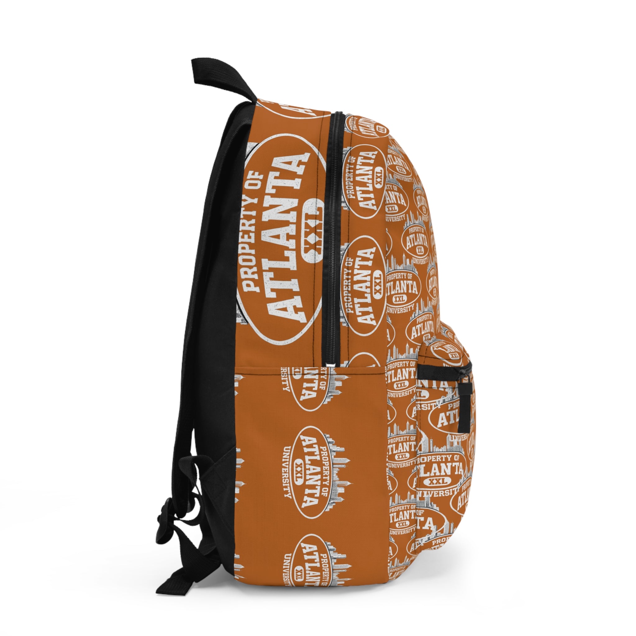 Atlanta Logo Print Backpack — Orange - 'Property of Atlanta' All-Over Print