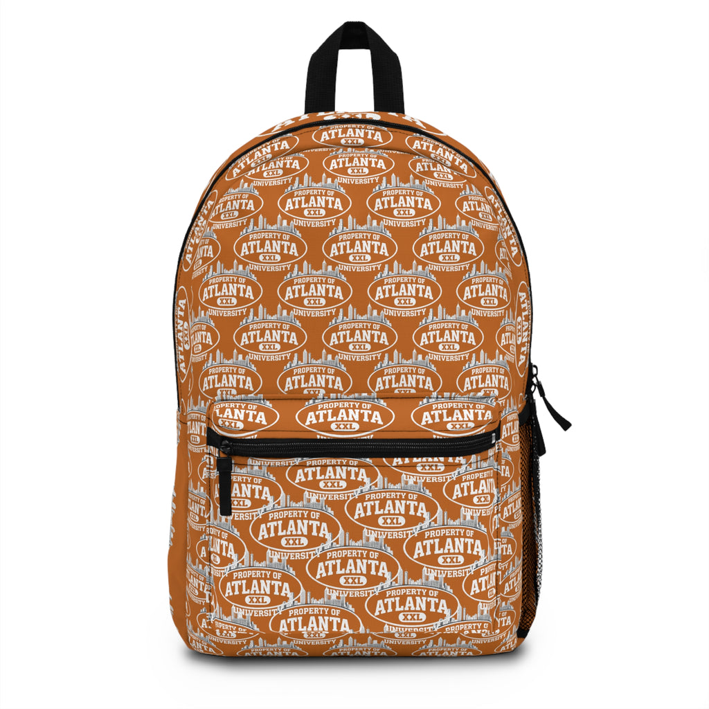 Atlanta Logo Print Backpack — Orange - 'Property of Atlanta' All-Over Print