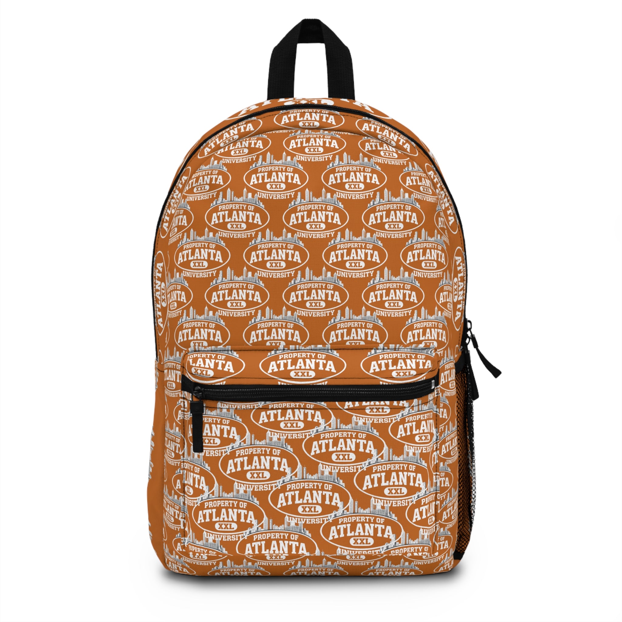 Atlanta Logo Print Backpack — Orange - 'Property of Atlanta' All-Over Print