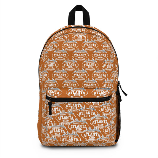 Atlanta Logo Print Backpack — Orange - 'Property of Atlanta' All-Over Print