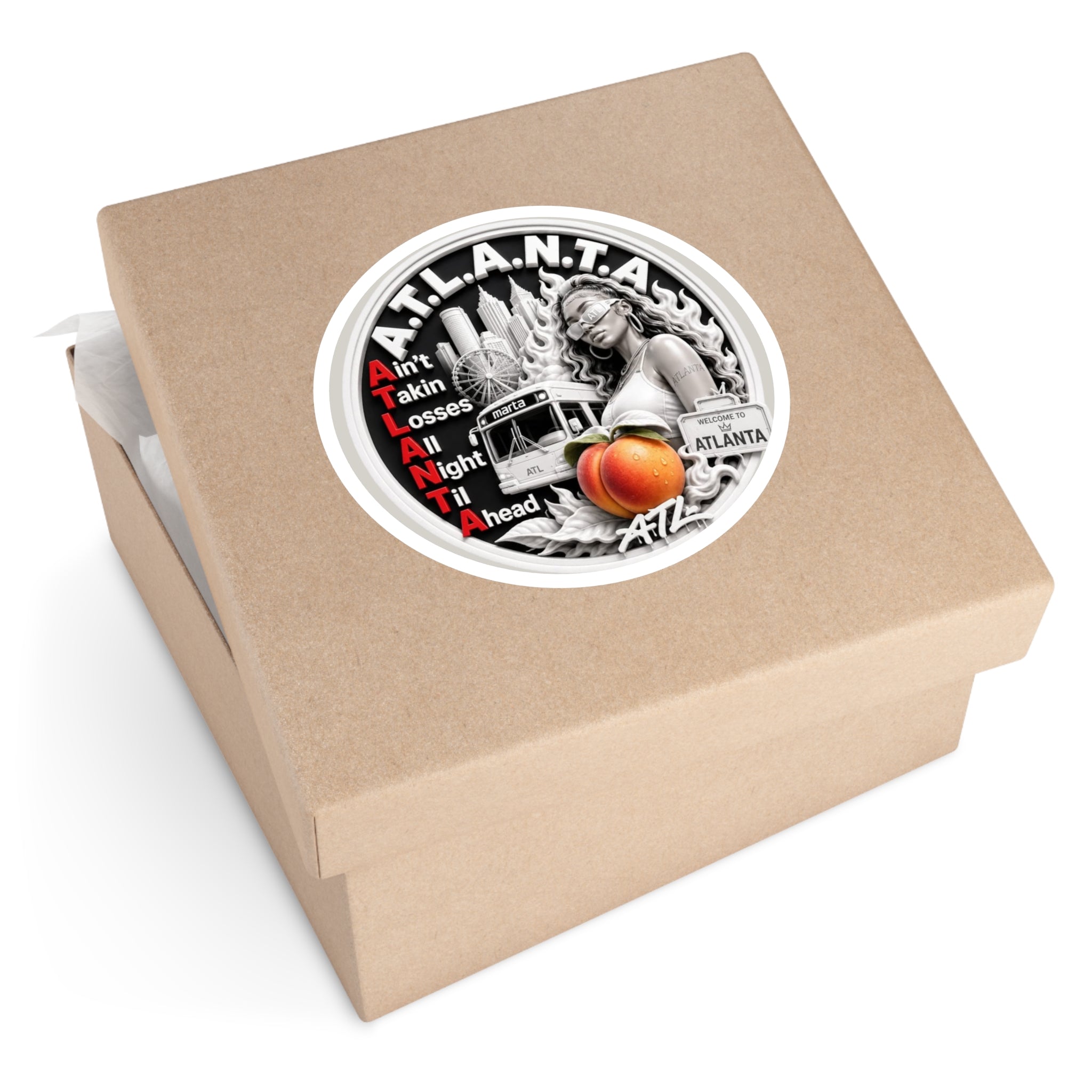 Georgia Peach Orange - ATL Round Vinyl Sticker — Orange Atlanta City Sky