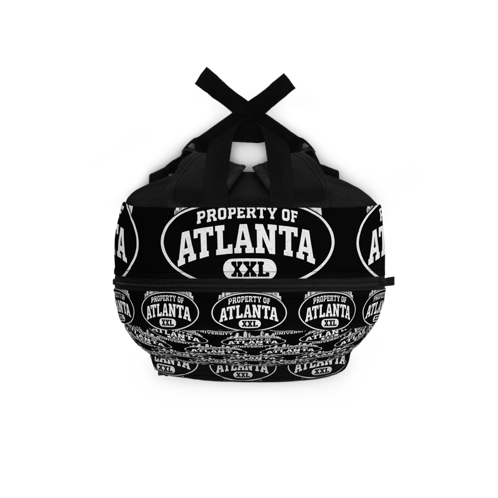 Atlanta Logo Print Backpack — Black- 'Property of Atlanta' All-Over Print