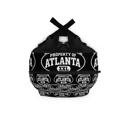 Atlanta Logo Print Backpack — Black- 'Property of Atlanta' All-Over Print