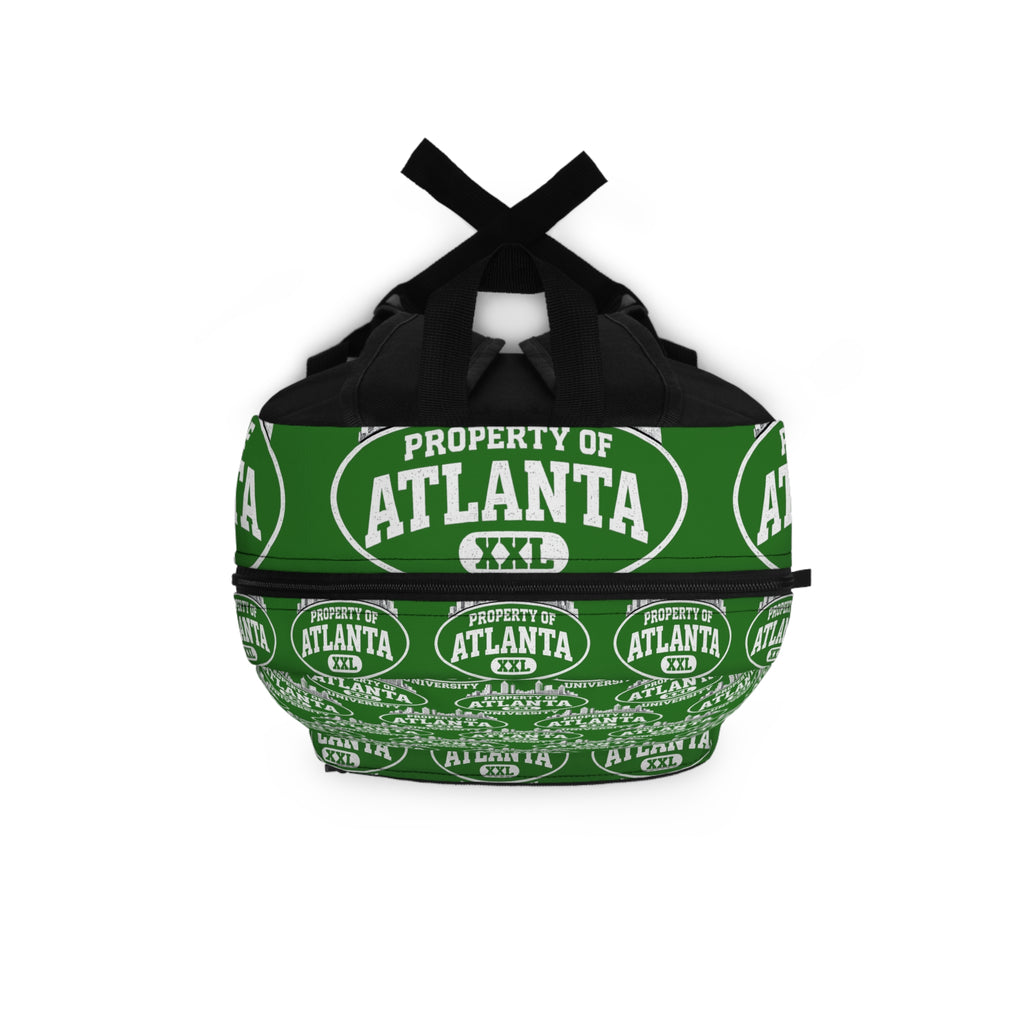 Atlanta Logo Print Backpack — Green - 'Property of Atlanta' All-Over Print