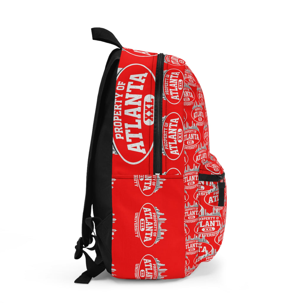 Atlanta Logo Print Backpack — Red 'Property of Atlanta' All-Over Print