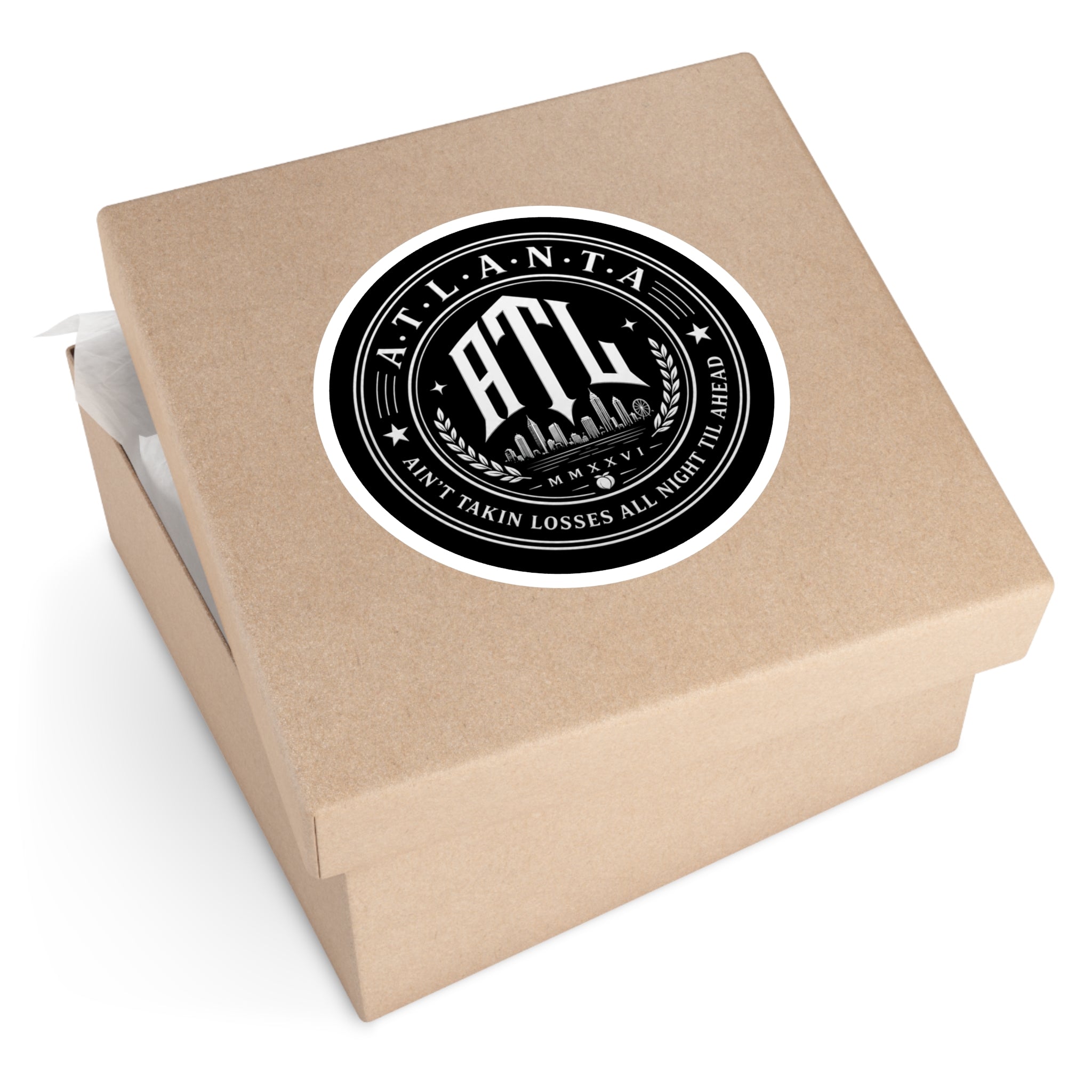 ATL Round Vinyl Sticker — Retro Atlanta Skyline