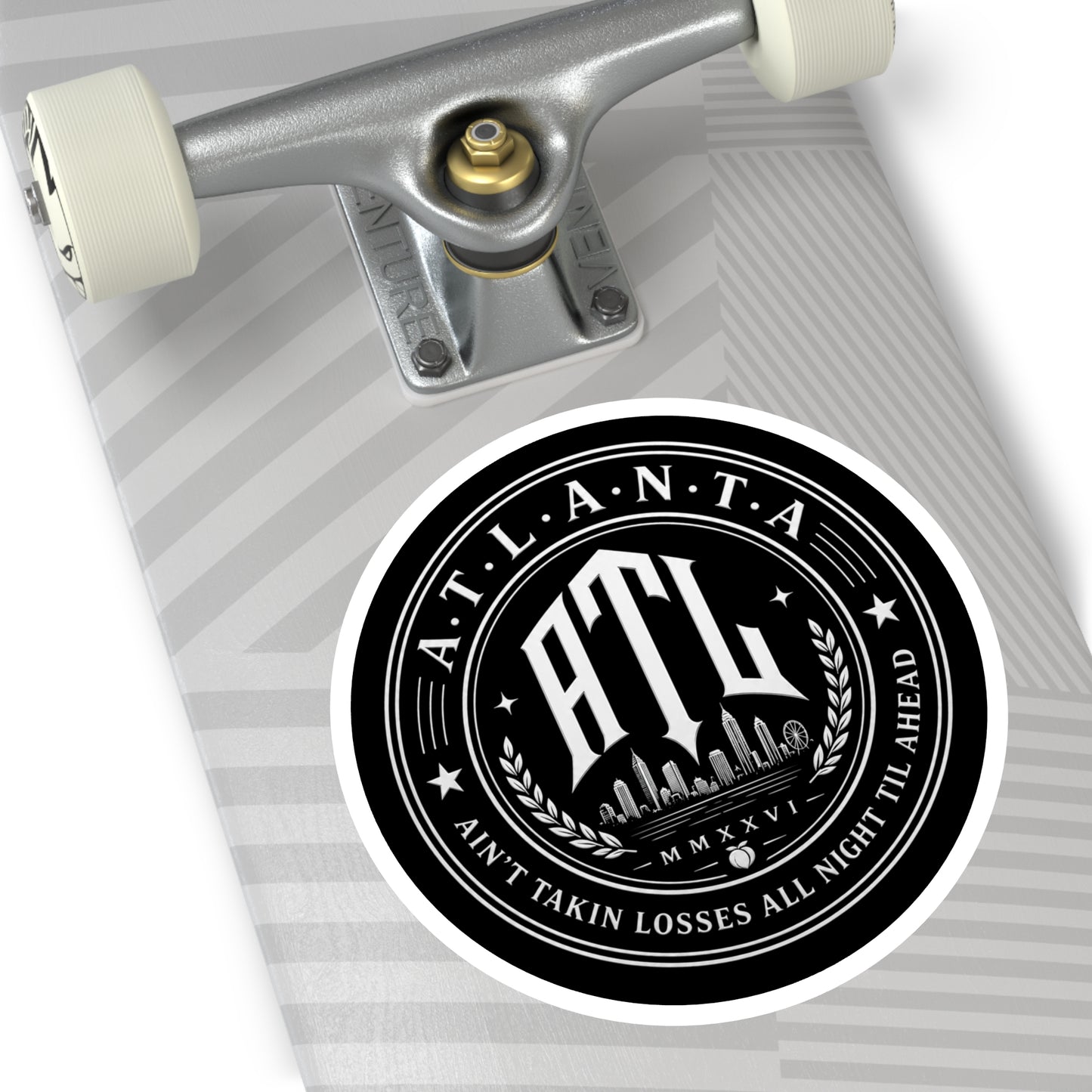 ATL Round Vinyl Sticker — Retro Atlanta Skyline