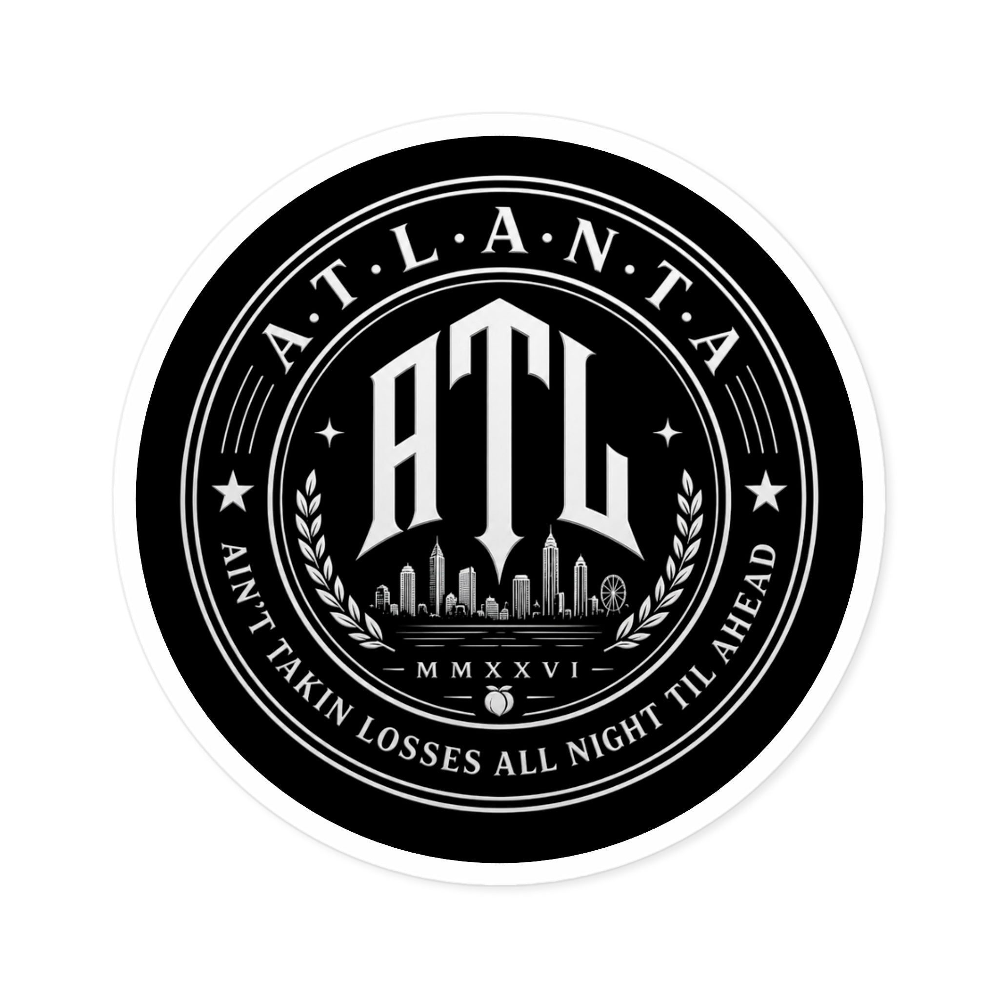 ATL Round Vinyl Sticker — Retro Atlanta Skyline