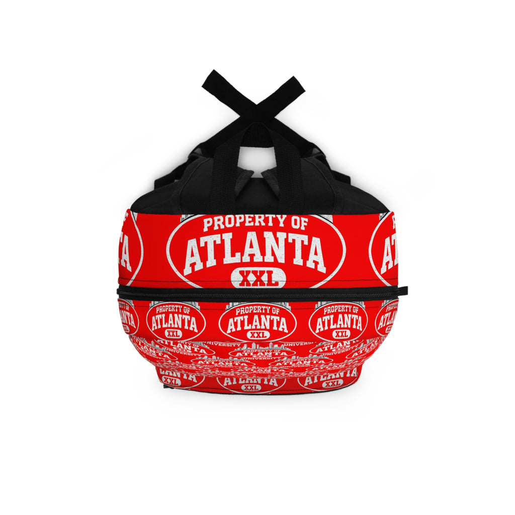 Atlanta Logo Print Backpack — Red 'Property of Atlanta' All-Over Print