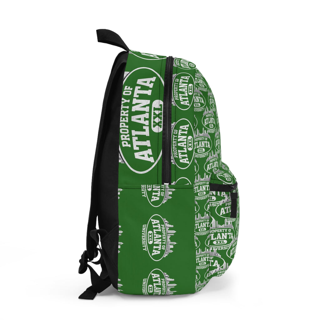 Atlanta Logo Print Backpack — Green - 'Property of Atlanta' All-Over Print