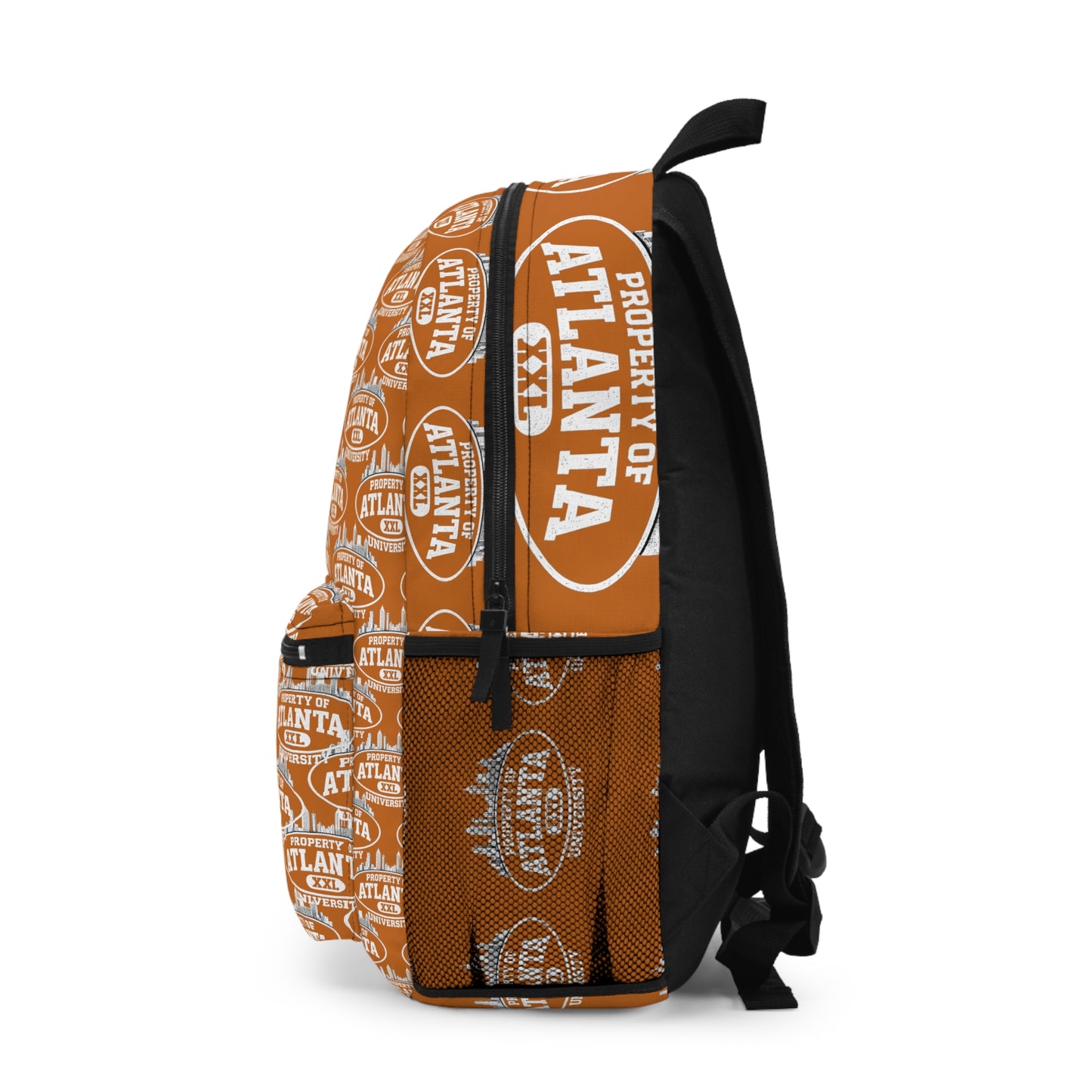 Atlanta Logo Print Backpack — Orange - 'Property of Atlanta' All-Over Print