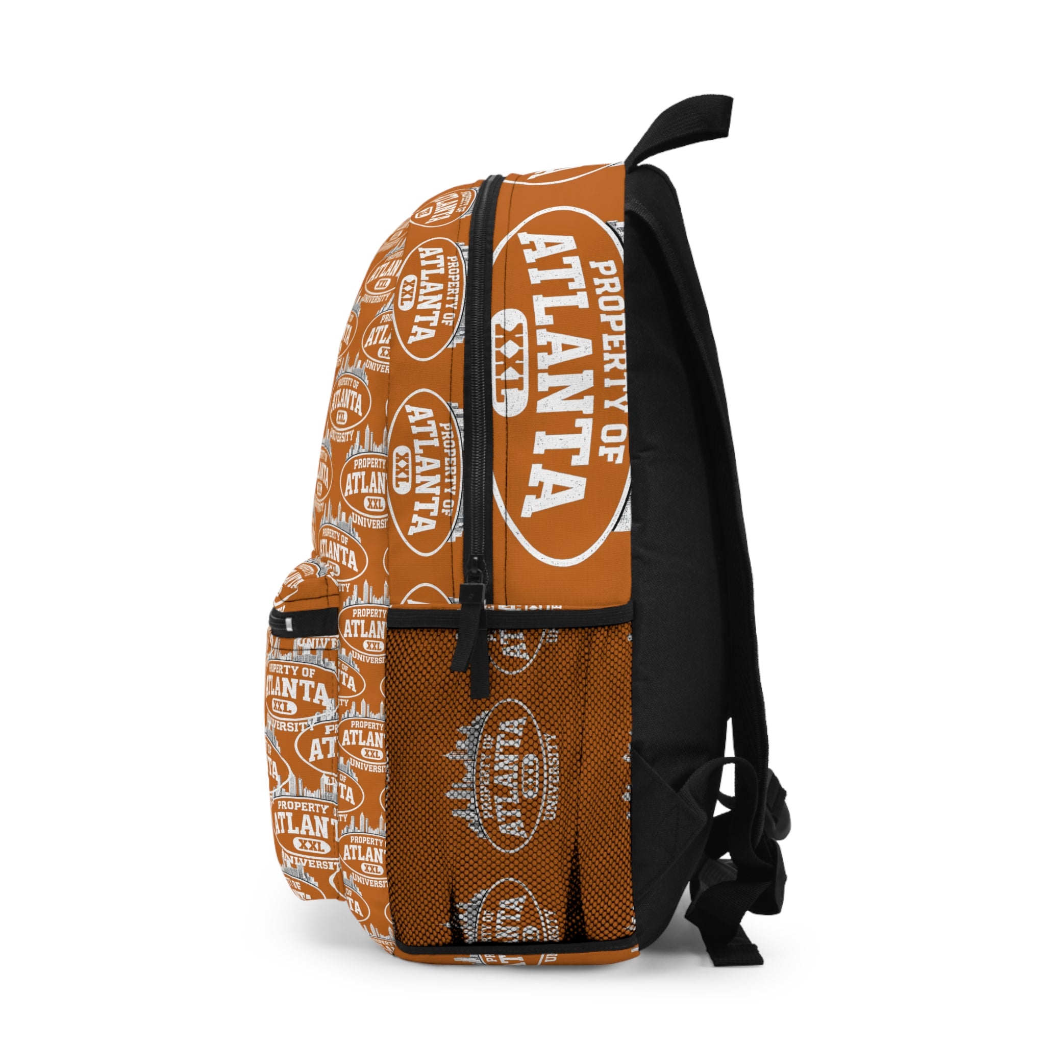 Atlanta Logo Print Backpack — Orange - 'Property of Atlanta' All-Over Print