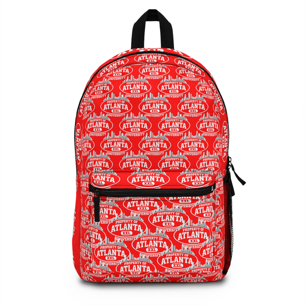 Atlanta Logo Print Backpack — Red 'Property of Atlanta' All-Over Print