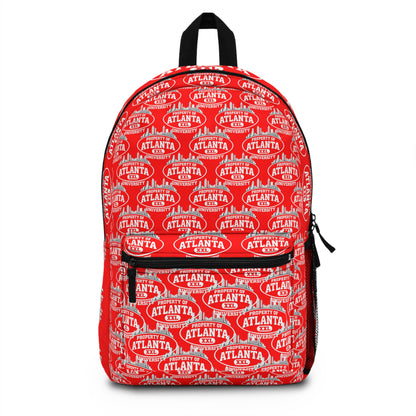 Atlanta Logo Print Backpack — Red 'Property of Atlanta' All-Over Print